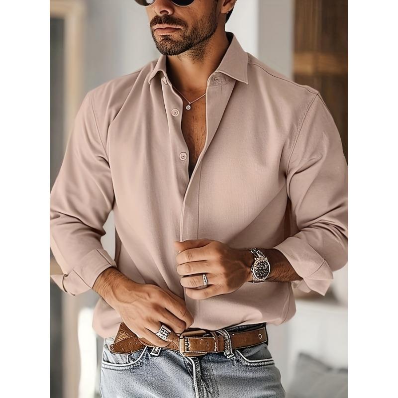 Spring Autumn Turn Down Collar Casual Fashion Buttons Shirt Male Long Sleeve Solid Bottomed Cardigan Top Men