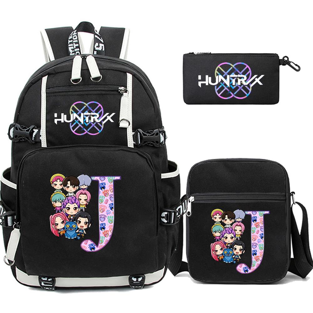3Pcs/set 26 English Letter K-pop Printed Backpack with Pengcil Case Shoulder Bag for Teenager Girl Boy Bookbag Large Capacity Waterproof Travel Bag