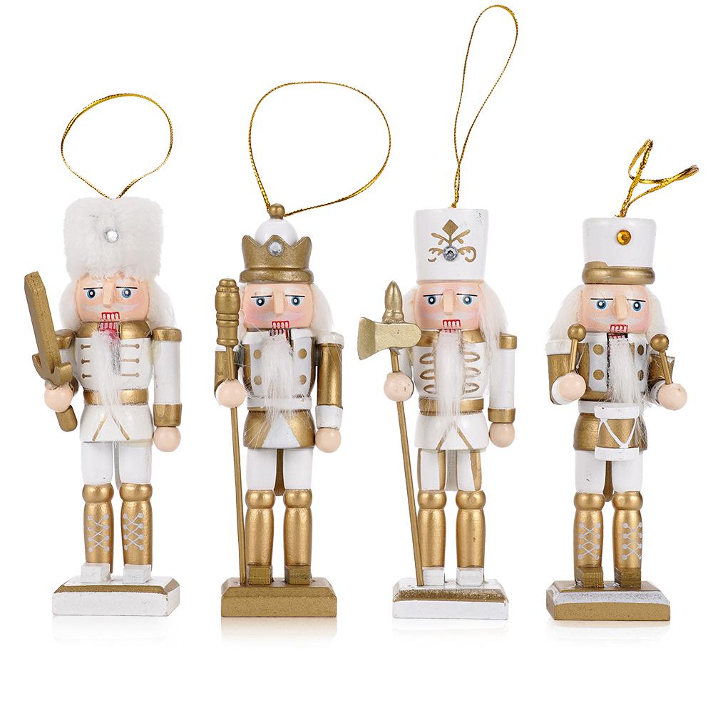 4 Stück 12 cm Nussknacker Marionetten Soldaten Ornamente Weihnachtsbaum Anhänger Mini Nussknacker Puppen Spielzeug Weihnachten Neujahr Geschenk Dekoration