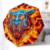 Open/Close Portable Folding Umbrella with Tiger Flame Design - Raining/Gleaming Umbrella Suitable for Travel, Backpack, Holida