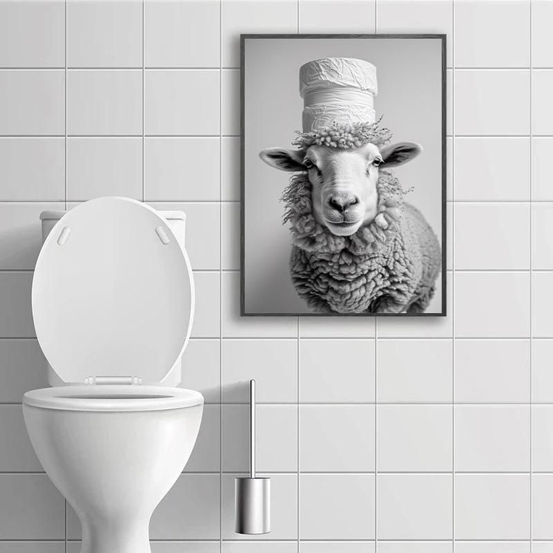Fun Bathroom Black White Animal Raccoon Tiger Rhino Toilet Paper On Head Posters Printing Wall Painting Bathroom Home Decoration