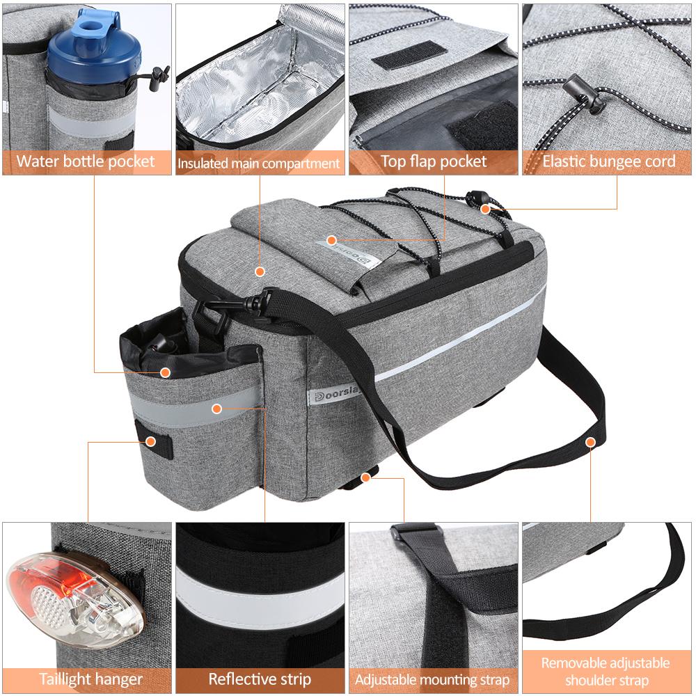 Doorslay Insulated Trunk Cooler Bag Cycle Bicycle Rear Rack Storage Luggage Bag Reflective MTB Bike Pannier Bag