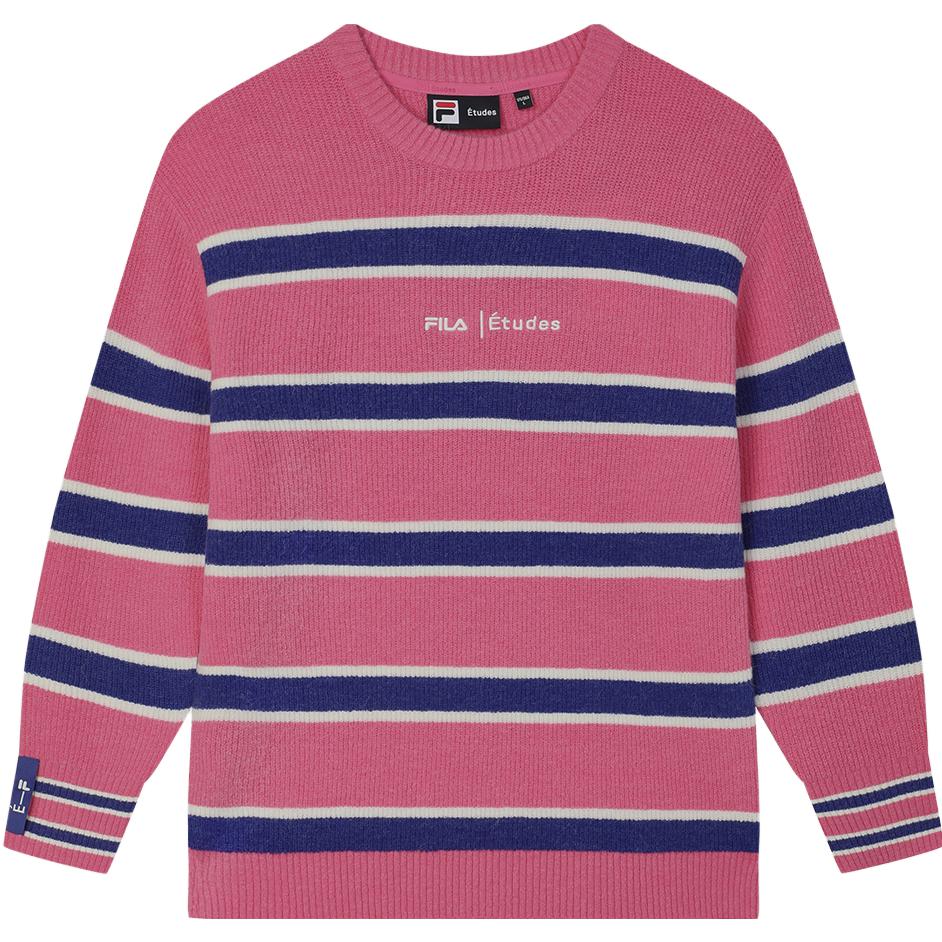 Fila X Études 2023 Autumn New Woven Sweater Fashion Loose Striped Sweater Unisex Sweater Bright-Pink F11U346401FPK