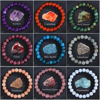 Pulsera Elástica de Cristal de Apatito, Piedra Solar y Ágata