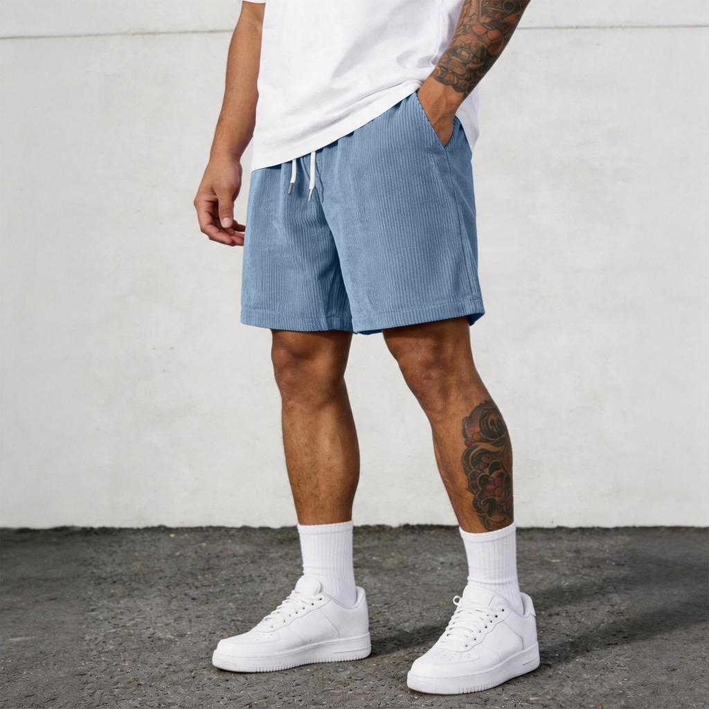 Pantaloncini Casual in Velluto a Coste da Uomo con Vita Elastica Coulisse e Tasche Laterali Vestibilità Rilassata Leggeri Pantaloncini Estivi
