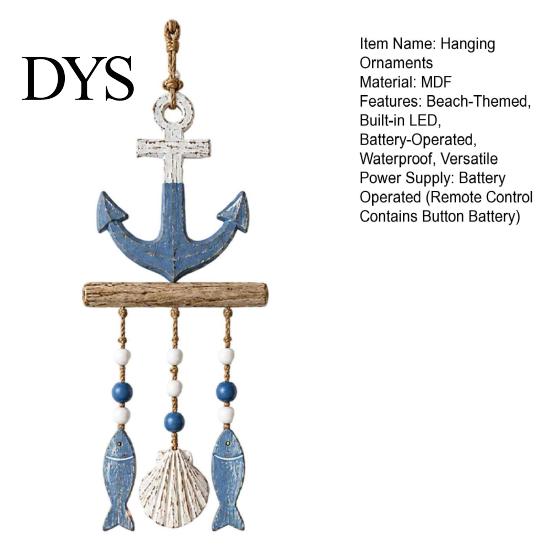 Jute Rope Wall Hanging Lighted Coastal Wooden Ornament, Nautical Fish Shell Starfish Sign with Handmade Beach Vibe Art Warm LED Lights, House
