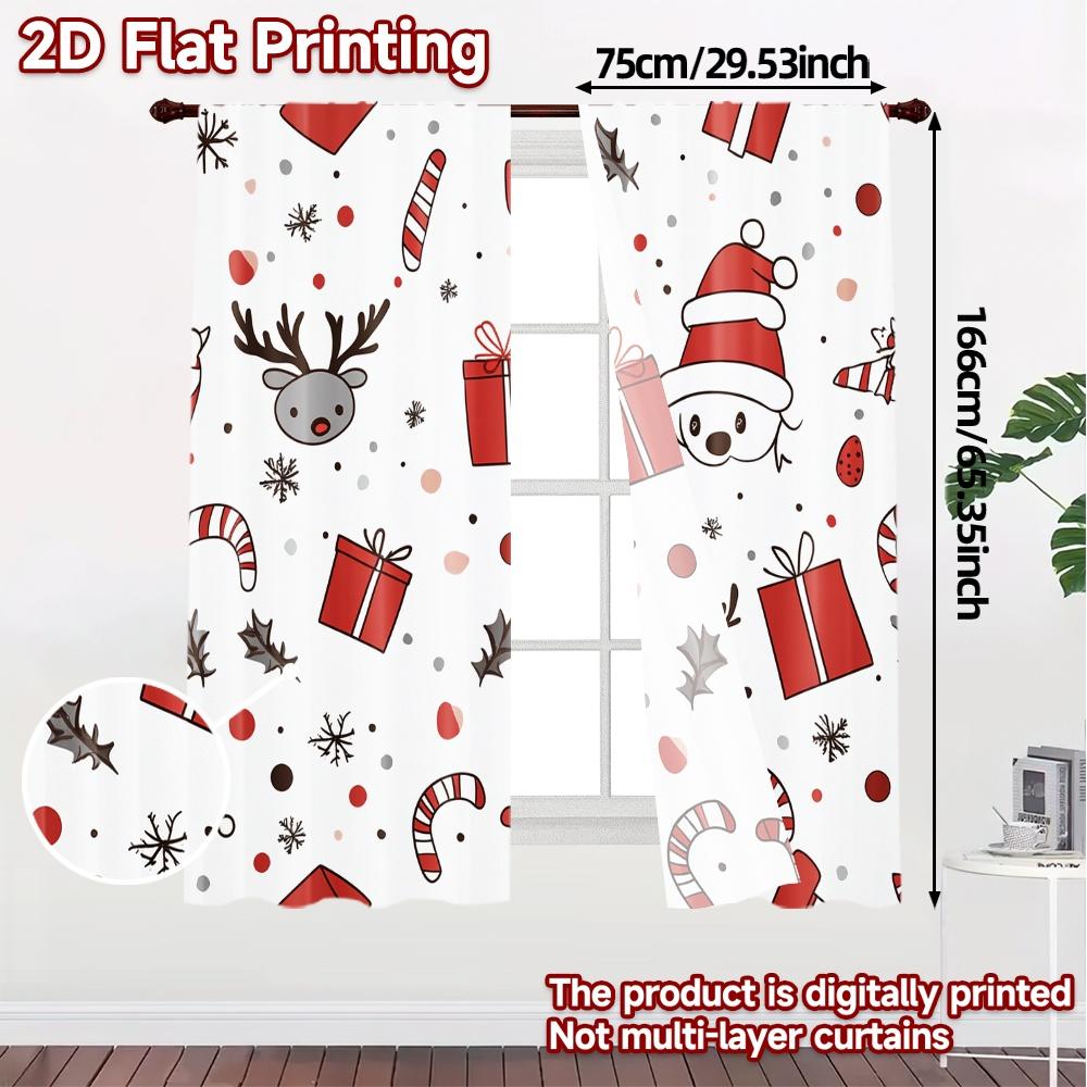 2pcs,Curtains Cute Christmas Rudolph Hat Gift (3) Modern Modern Curtains Durable Polyester Curtains Versatile All Use for