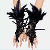 Wristband Feather Lace Glove Embroidery Women Halloween Cuffs Halloween Feather Gloves  Carnival