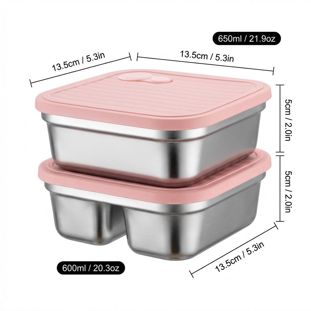Portable Lunch Box Outdoor Picnic 1/2 Grids Large Capacity Fruit Salad Food Storage Container 304 Stainless Steel Bento Box