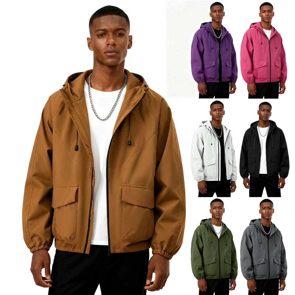 Men's And Women's Solid-color Casual Sports Outdoor Hooded Windbreaker, Men's And Women's Zipper Jacket