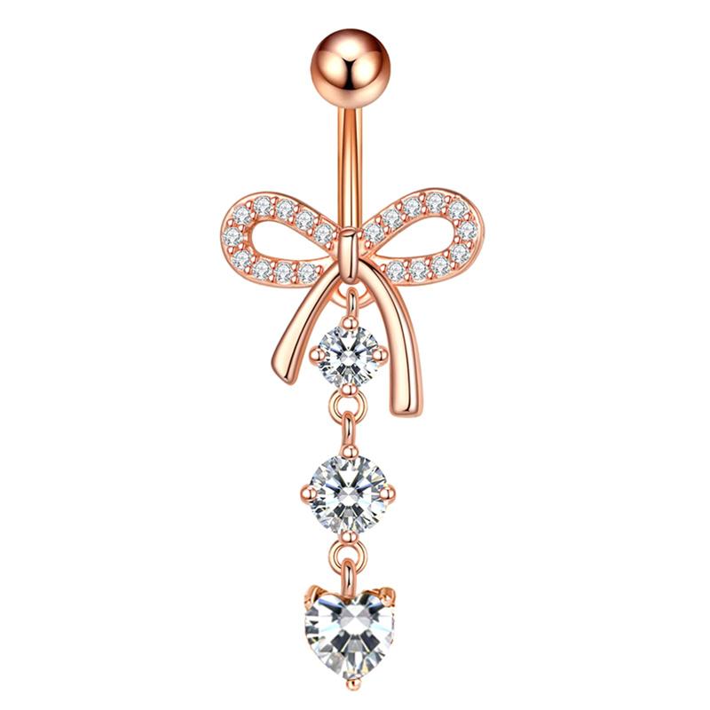 Stainless Steel Pink Dot Drill Navel Ring Nail Butterfly Zircon Simple Navel Buckle Piercing Ornament