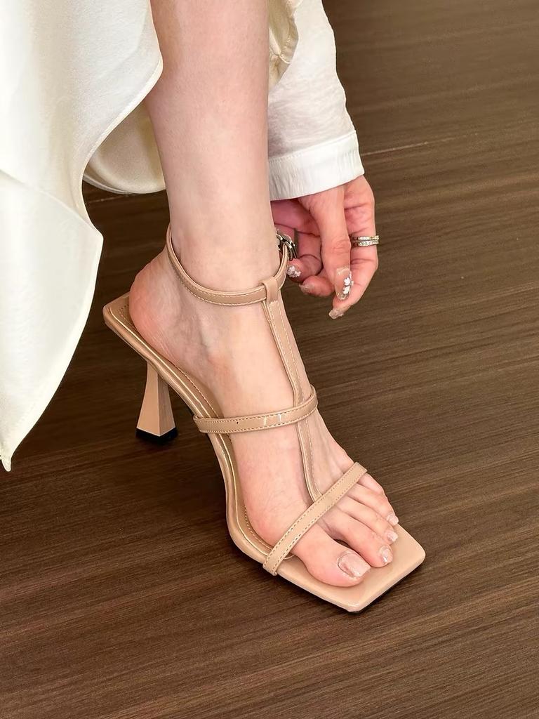 Women's Ankle Buckle High Heel Sandals Breathable Sexy Party Shoes for Women Ladies Front Cross Strap Open Toe Square Toe Shoes