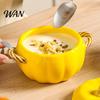 Ciotola da Zuppa con Coperchio, Manico Doppio, Zucca, Adatta al Microonde, Decorativa, Pratica, Regalo Cucina per Casa, Ciotola in Ceramica, Pentola Resistente al Calore per Stufati