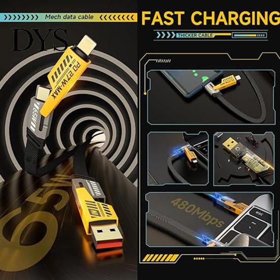 Four-in-one Charging Cable 100/150/200CM 4-In-1 USB Type-C 8Pin 65W 480Mbps Fast Cellphone Wear-resistant Tablet Nylon Braided Data Wire Cord