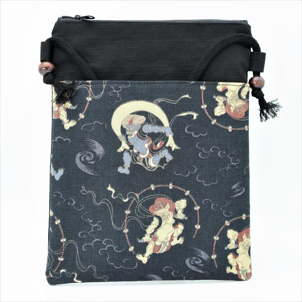 Maruzen Shoulder Bag Fujin and Raijin Made in x 22 x Pochette, Design, Japan, Black, Approx. 26.5 1.5cm