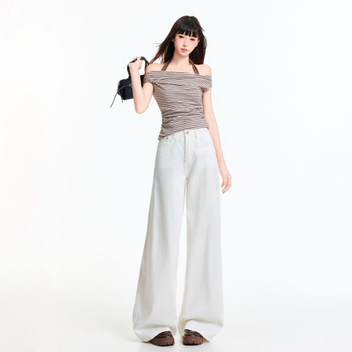 Spring Summer Three Proof Tencel Cotton Pure White Breathable Functional Loose Fit Denim Pants For Women Casual Pants Oversize Denim Trousers