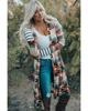 Azura Exchange Geometric Color Block Open Front Long Cardigan In Multicolor