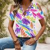 Women Plus Size Keyhole Ring Neck Cold Shoulder Short Sleeve Abstract Printed Top