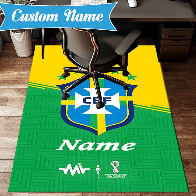 Custom Name Brasilian Pride Emblem Rug Game Carpet, Floor Mat for Bedroom Living Room Entryway Rug, Home Decor Idea Gift for Christmas birthday