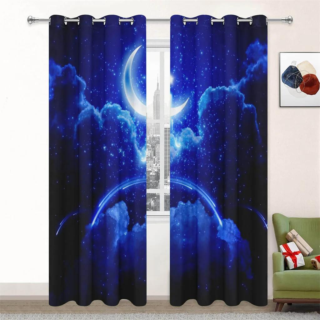Beautiful Night Romantic Starry Night Curtains Suitable For Children's Room Living Room Bedroom Balcony Window Decor 2 Panels