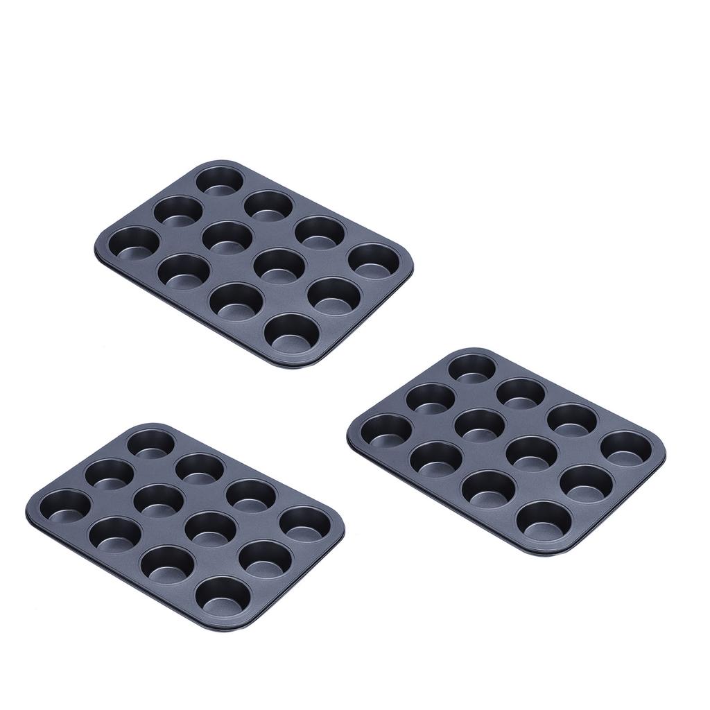 3Pcs 12 Holes Carbon Steel Baking Cake Mould 12 Cavity Nonstick Round Cupcake Mold Muffin Cupcake Egg Tart Tray Baking