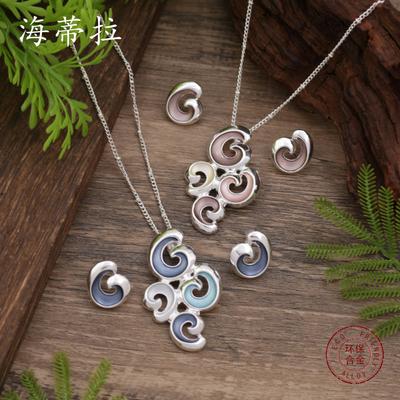 New Enamel Color Hollow Flower Stud Earrings Pendant Set, Women's Simple and High-end Petal Necklace