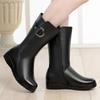 Cotton Shoes Women's Winter Flat-bottomed Non-slip Leather Shoes Women's Plus Velvet Warm Boots Women's Mid-tube Cotton Boots Women