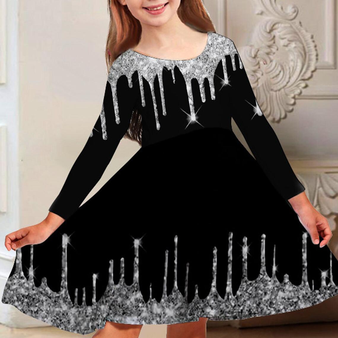 

Весеннее повседневное платье принцессы с 3D очаровательным принтом глаз для девочек, круглым вырезом и длинными рукавами, детское платье принцессы на Рождество 170 чёрный