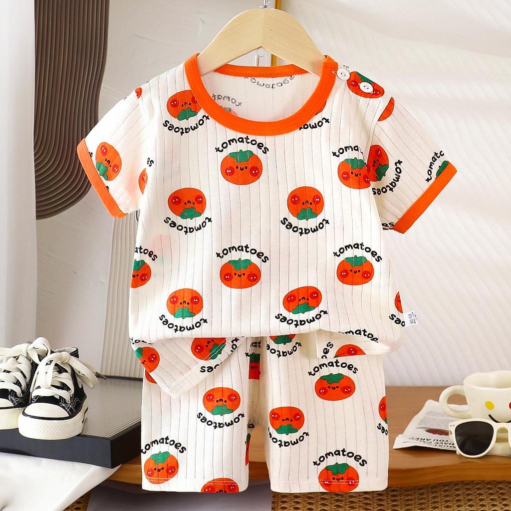 Kids' Cotton Short-Sleeved Set: Korean Style Summer Two-Piece for Girls and Boys