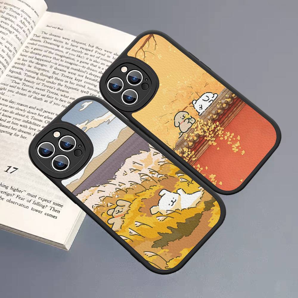 Line CARTOON P-PuppyS PU Leather Phone Case For IPhone 16 15 14 13 12 11 Pro Max Plus Back Fundas