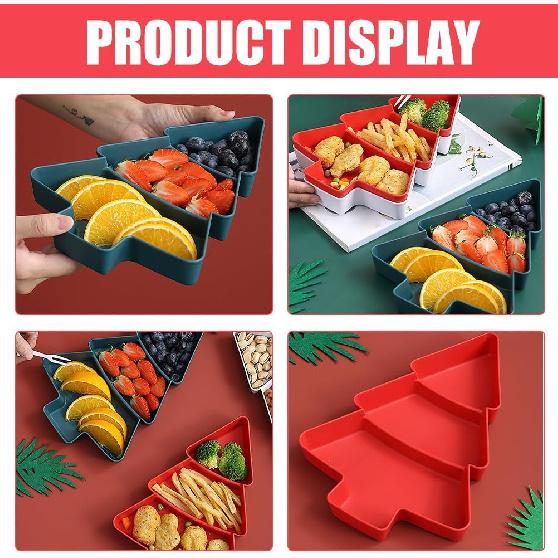 Amosfun Christmas Tree Snack Serving Tray 3 Grids Tree Shaped Plates for Dried Fruits Candy Nuts Treats Snack Christmas Party Favors 7 x 10 x 1.2