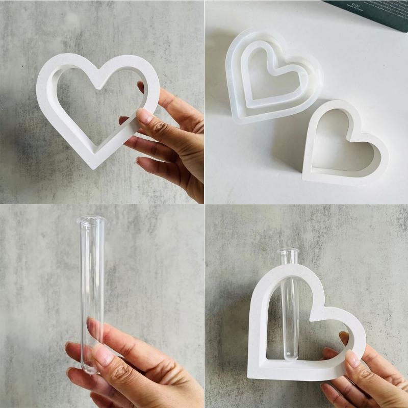Heart Silicones Molds with Test Tube for Flower Vase Glass Planter Stations Stand Plant Stations Table Decorations