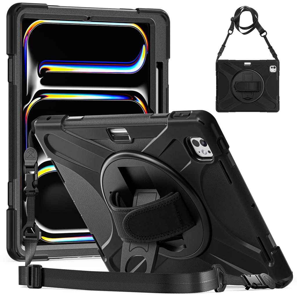 Für iPad Pro 13 (2024) Hülle Ständer Stifthalter TPU+PC+Silikon Tablet-Hülle mit Schultergurt