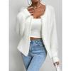 White Elegant Soft Cardigan Women V Neck Fashion Beading Knitted Tops Office Lady Casual Sweaters Coats