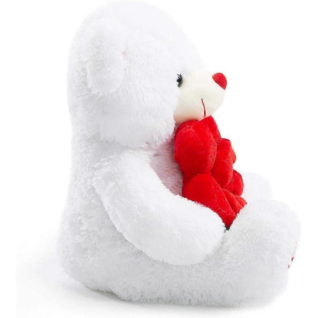 Teddybär Kuscheltiere Plüschbär mit Rose Hält Rose Weiches Plüschtier Valentinstag, 16 Zoll, Weiß