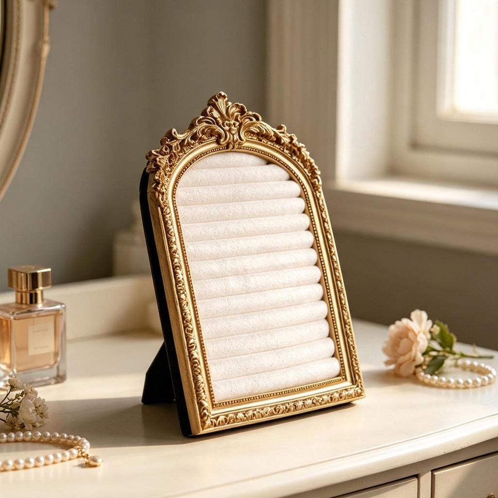 European Velvet Engraved Ring Holder Photo Frame - Retro Jewelry Display Stand & Light Luxury Desktop Decoration