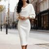 Women's V-Neck Long Sleeve Knit Bodycon Dress In Multiple Colors