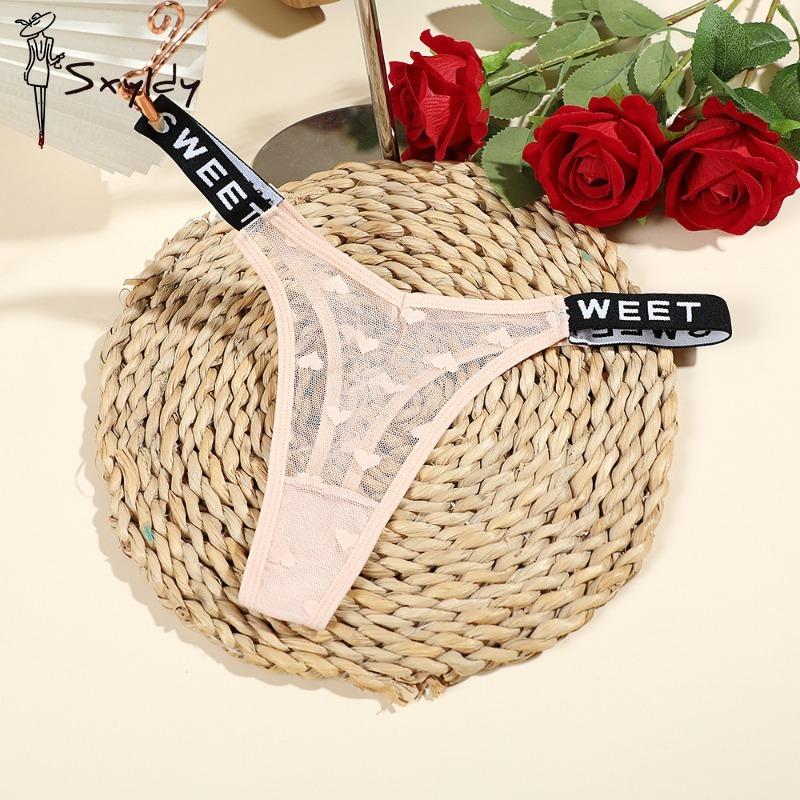 Sexy Mesh Thong Female Low Waist English Letters Fashion Sports Comfortable Ladies Panties