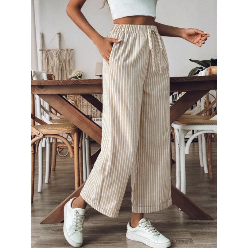 2026 Striped Casual Loose Fit Cropped Wide-Leg Pants XL