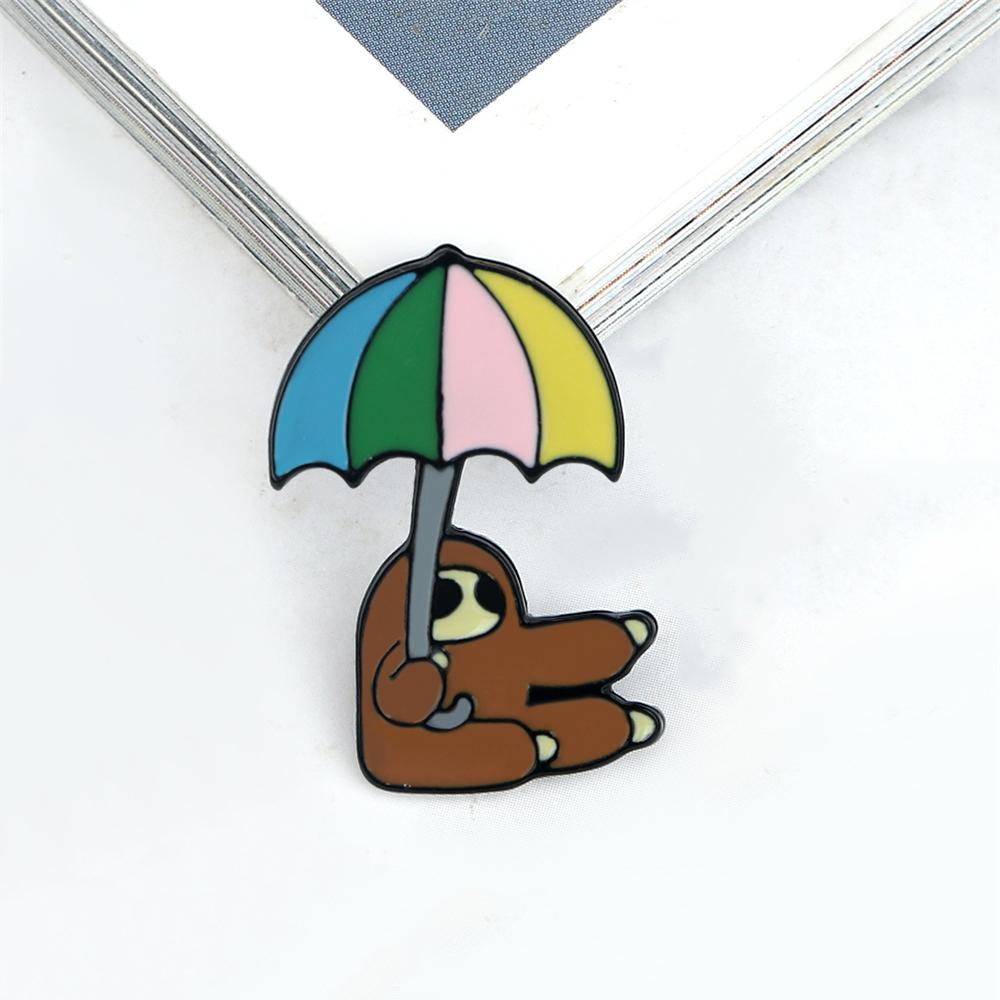 

Cartoon Funny Brooch The Brown Sloth with Umbrella Custom Enamel Pin Badge for Backpack Denim Cloth Cute Jewelry Friend Kid Gift коричневий