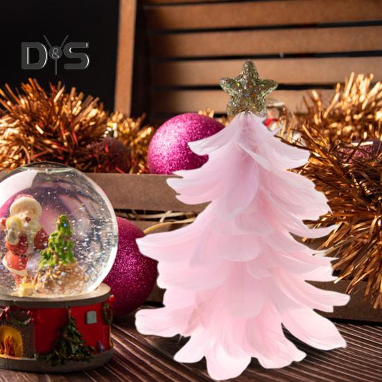 Fjäder julgran Bordsdekoration Handgjord trädfigur med Star Topper Holiday Home Centerpiece för jul nyårsfest