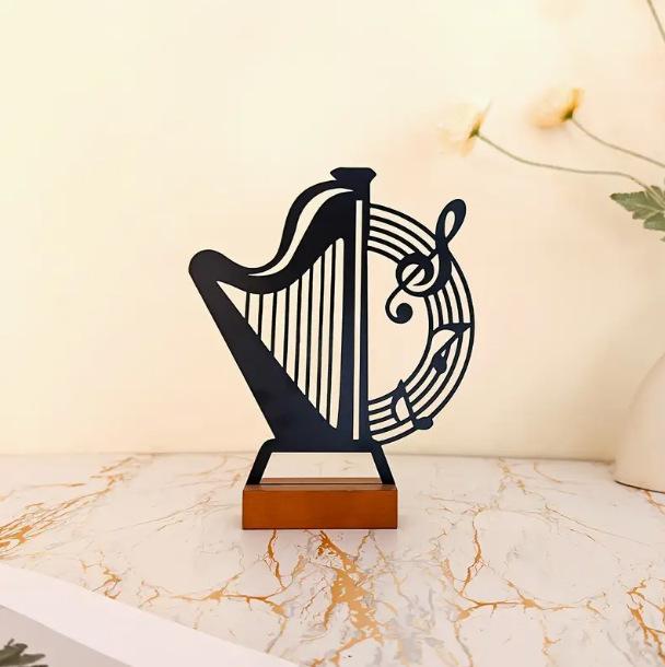 Креативное металлическое музыкальное note Арт с деревянным основанием Декоративное украшение Refer to detail image