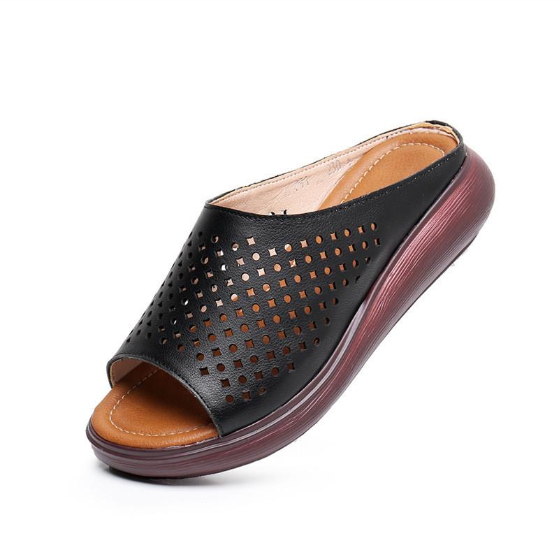 Fashion GKTINOO Summer Plus Size Platform Slippers Women Genuine Leather Open Toe Wedge Sandals Women Thick Sole Slides Zapatillas Mujer