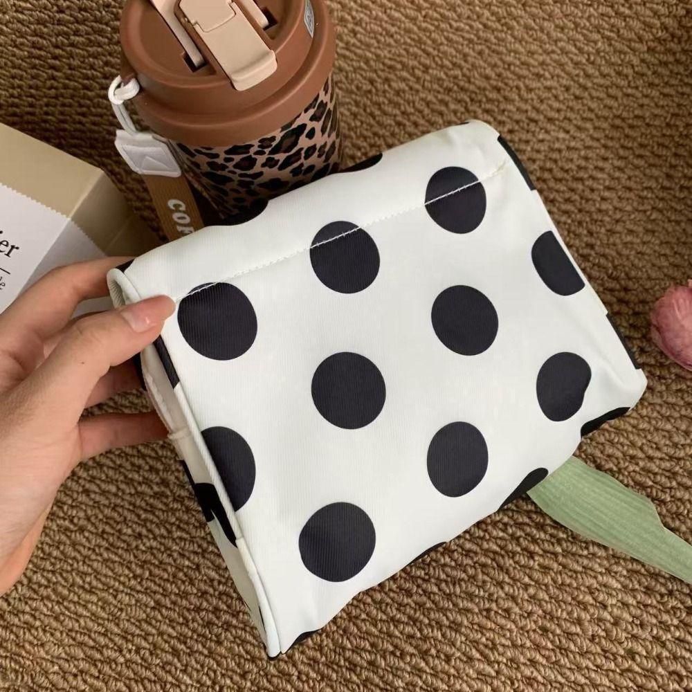 Large Capacity Canvas Polka Dot Cosmetic Bag Portable Small Item Bag Travel Organizer Bag Woman