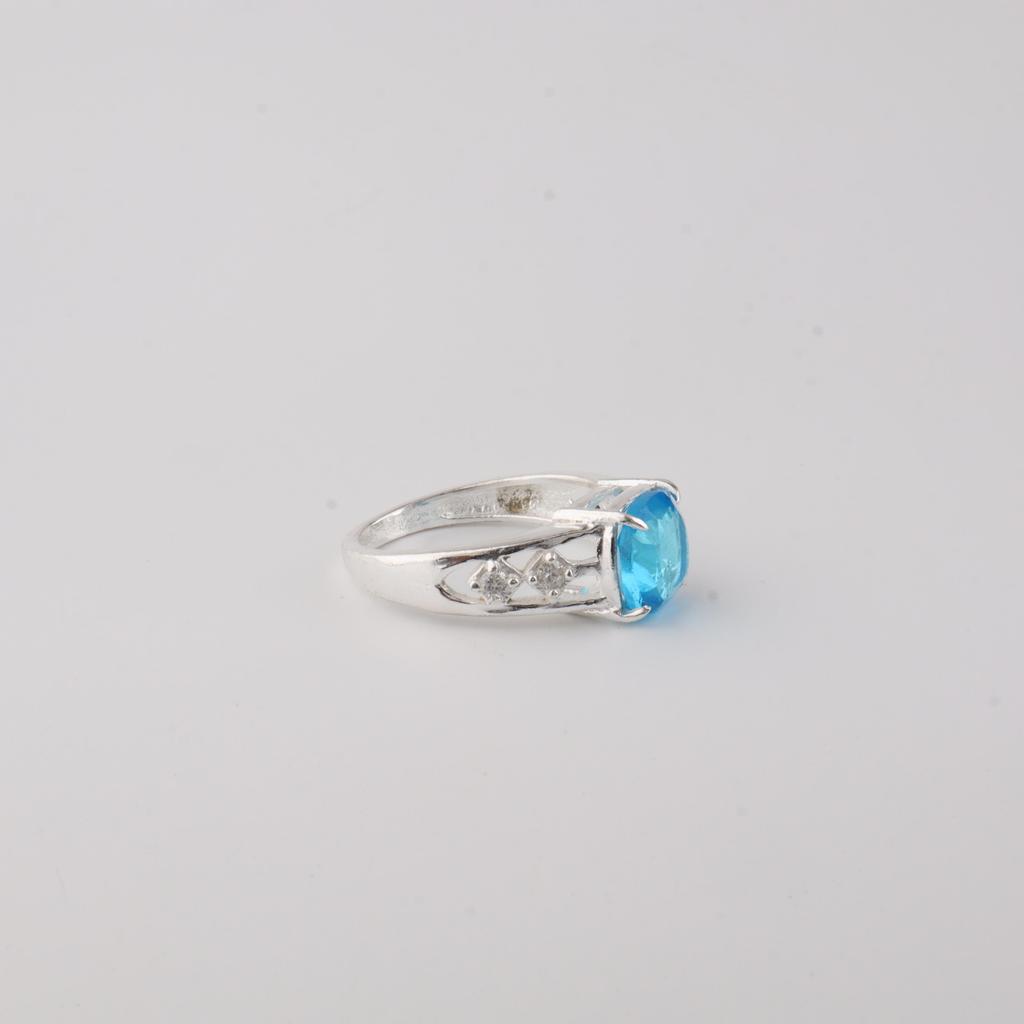 Swiss Blue Topaz Gemstone 925 Sterling Silver Jewelry Zircon Ring For Her CZR-15-8