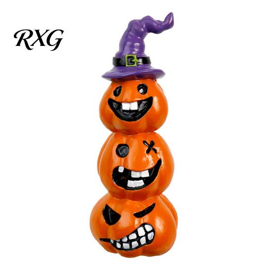 Durable Resin Pumpkin Art Halloween Statue, Spooky Face Figurine for Holiday Seasonal Home Decor Indoor Tabletop, Tiered Tray, Party, Funny Cartoon
