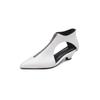 Fashion Kaky's New Pointed Hollow Mesh Oversized High New Pointed Zipper Cowhide Mid Heel Hollow Out Women's Single Shoe High Top Shoes