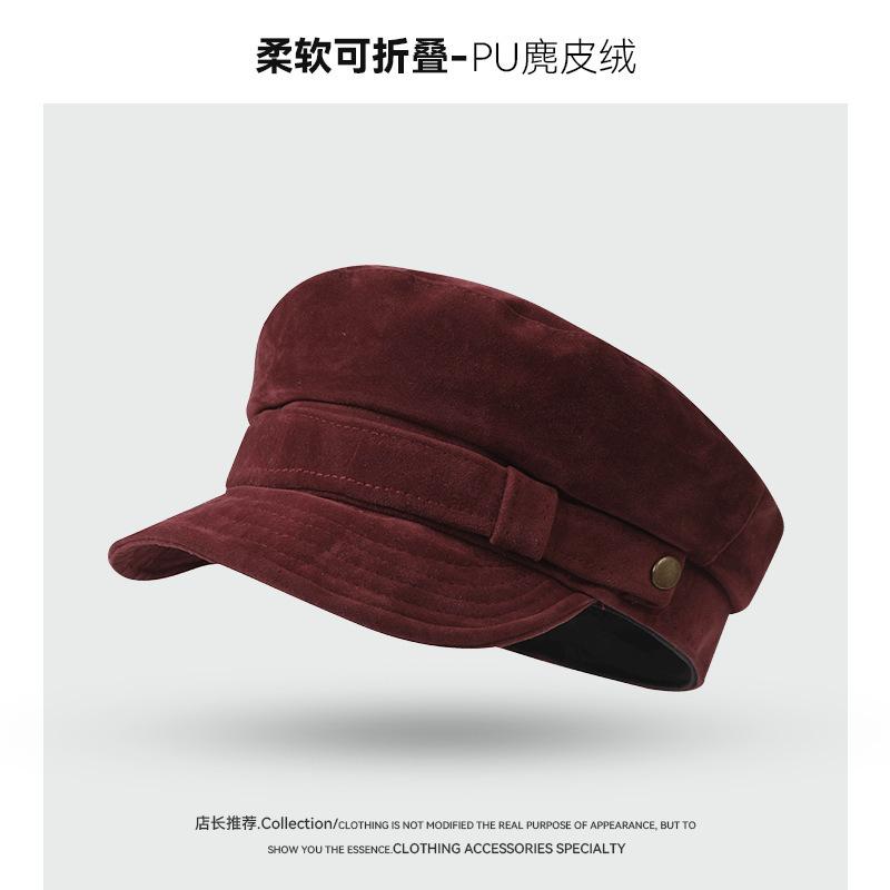 Retro Equestrian Hat Suede Duck Tongue Beret Women's Casual Versatile Spring and Autumn New Octagonal Hat Shows Small Face