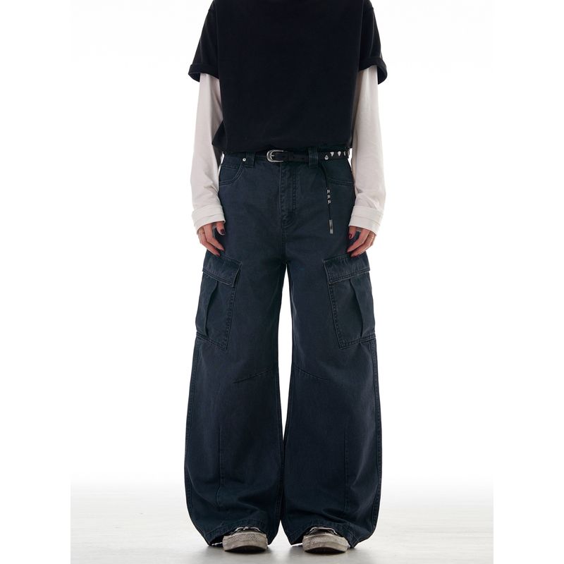 Madwitch American Street Vibe Scimitar Casual Pants Unisex Loose Wide-Leg Cool Design Workwear Jeans