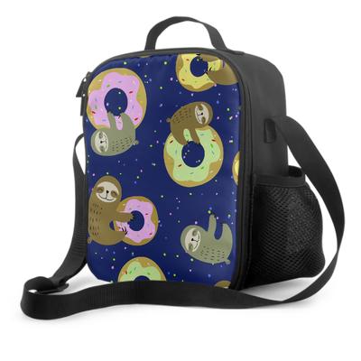 Cute Sloth with Sweet Doughnuts Insulated Lunch Box Cooler Bag for Kids Thermal Food Container for School Work Picnic Travel